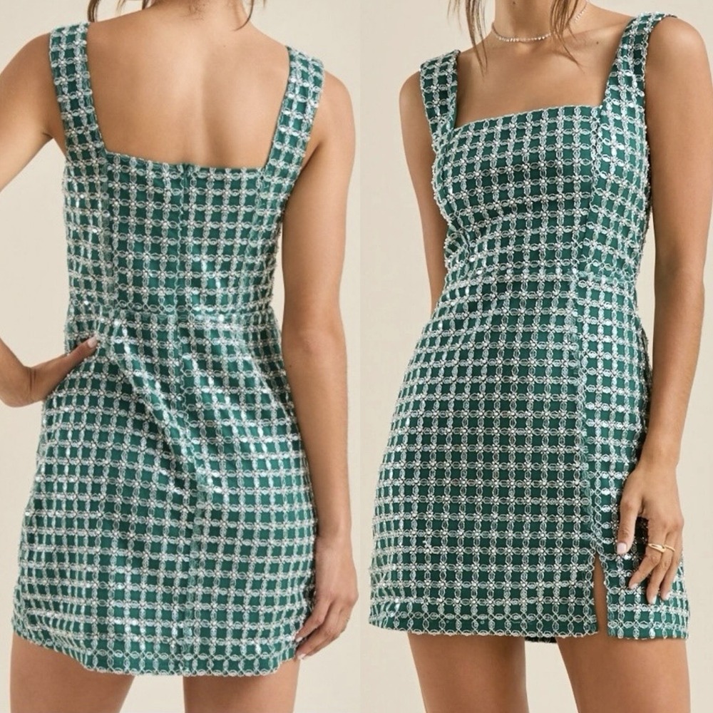 Altar'd State Mateo Mini Dress Green Sequin Wedding Guest Event Feminine XL
